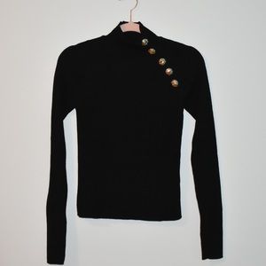 black turtleneck sweater w gold buttons